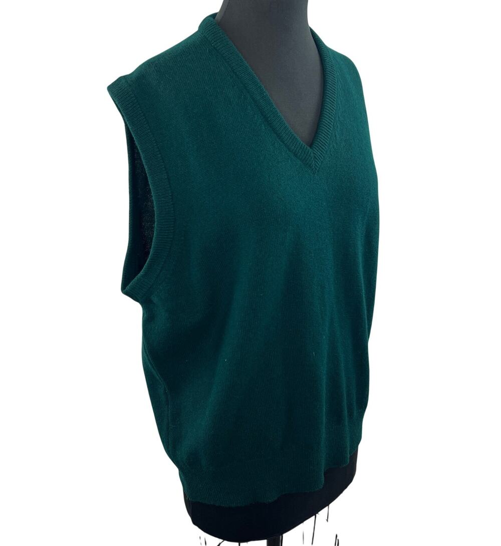 VINTAGE L.L Bean Green Sleeveless V-Neck Lambswool Pullover Sweater Vest L Large